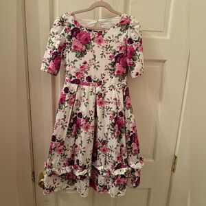 Janie and Jack White Floral Party Dress with Pink and Magenta Roses